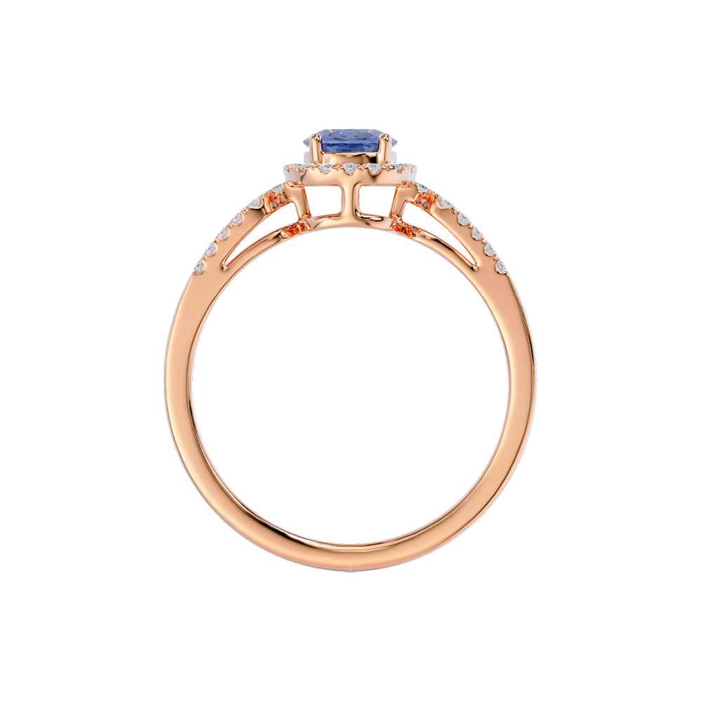 Ceylon LankaHaloOval 18K Rose Gold Sapphire Diamond Ring