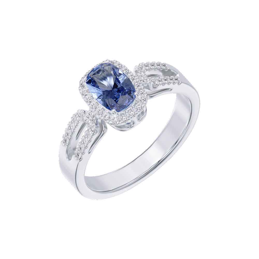 Ceylon LankaHalo 18K White Gold Sapphire Diamond Ring