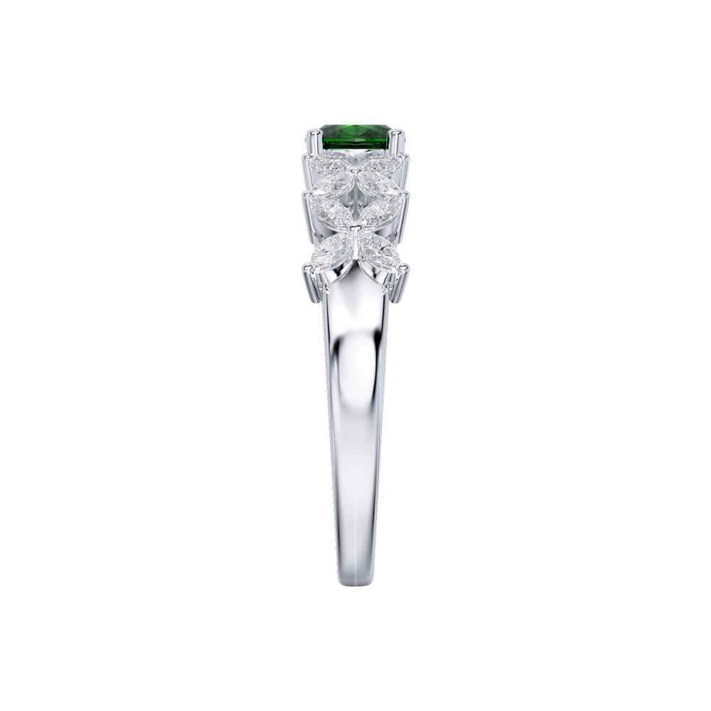 Ceylon GreenBlossom 18K White Gold Oval Emerald Diamond Ring