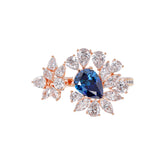 Ceylon Pear Blue Sapphire 18K Rose Gold Diamond Ring