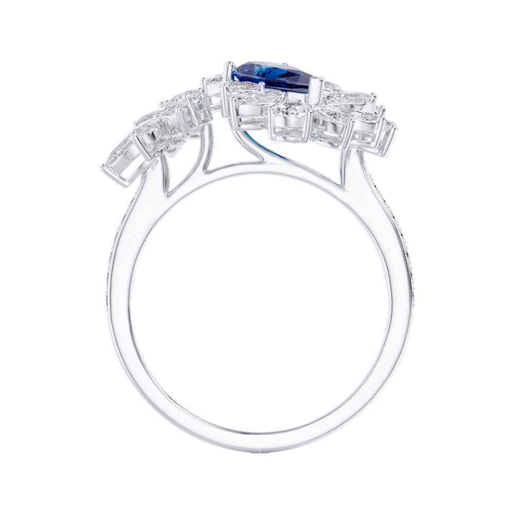 Ceylon Pear Blue Sapphire 18K Yellow Gold Diamond Ring