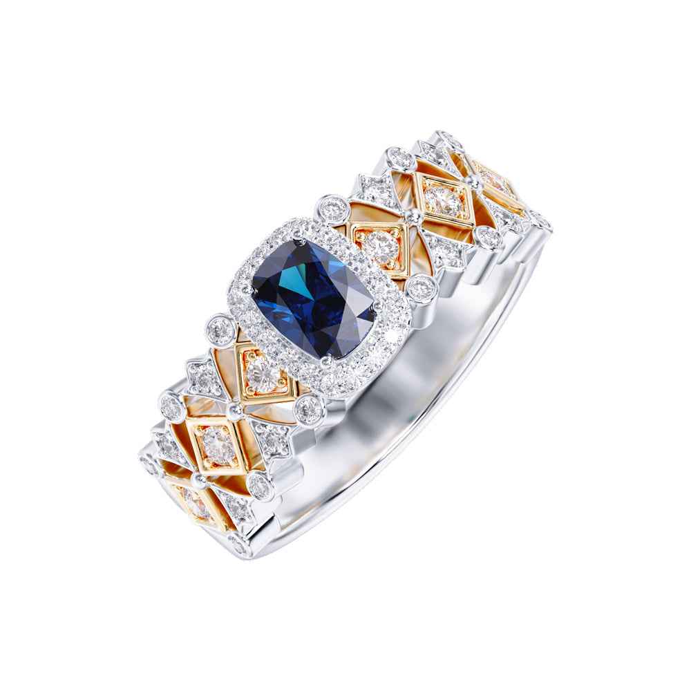 Ceylon LankaBezel 18K White Gold Sapphire Diamond Ring