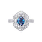 Ceylon Royal Sapphire Platinum Diamond Floral Ring