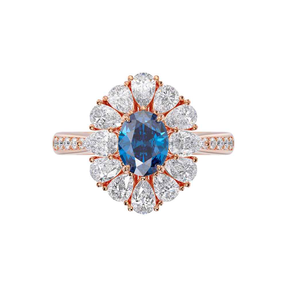Ceylon Royal Sapphire Rose Gold Diamond Floral Ring