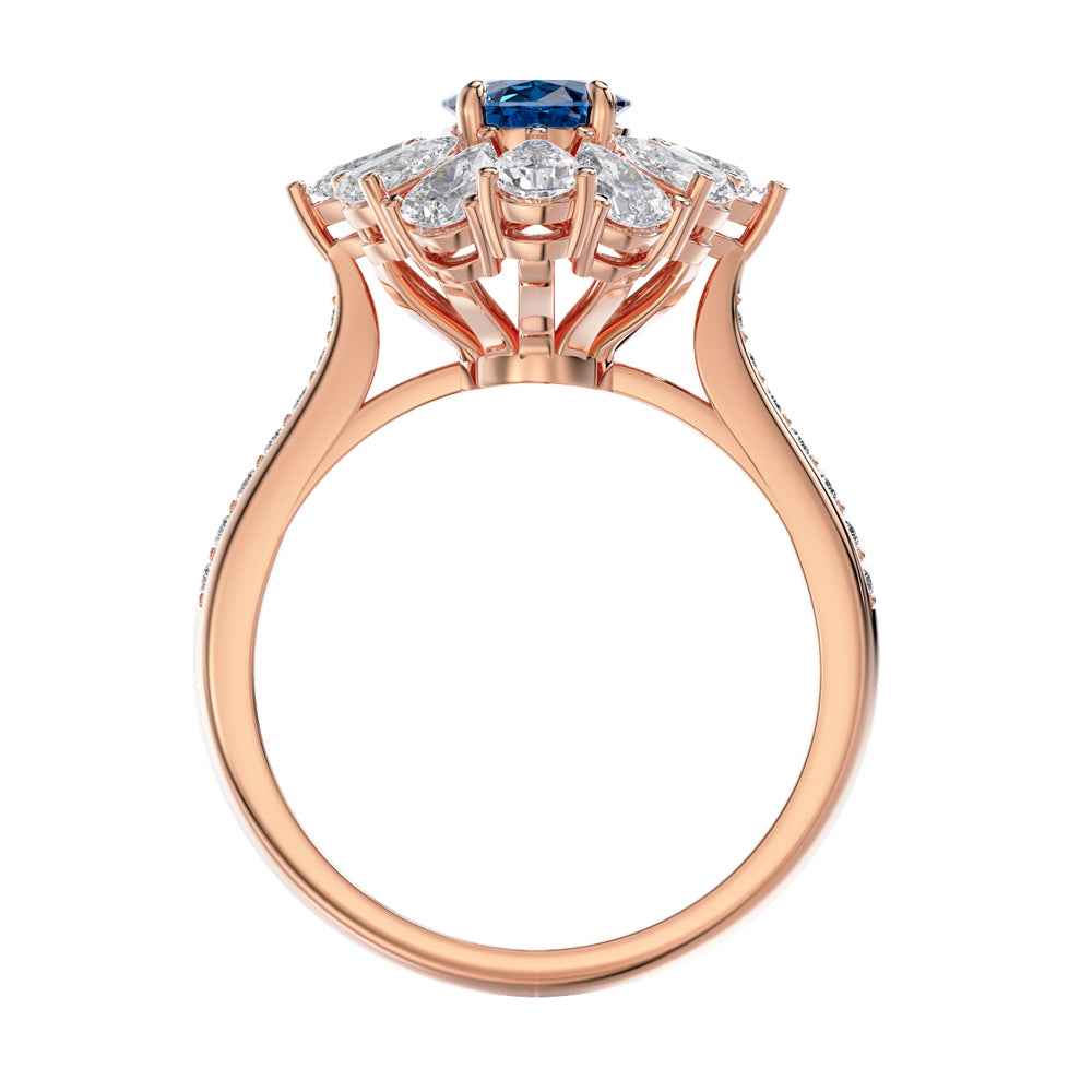 Ceylon Royal Sapphire Rose Gold Diamond Floral Ring