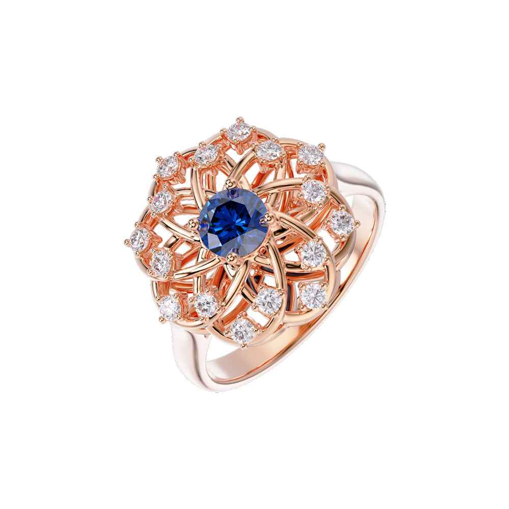 Ceylon Round Bezel 18K Yellow Gold Sapphire Diamond Ring
