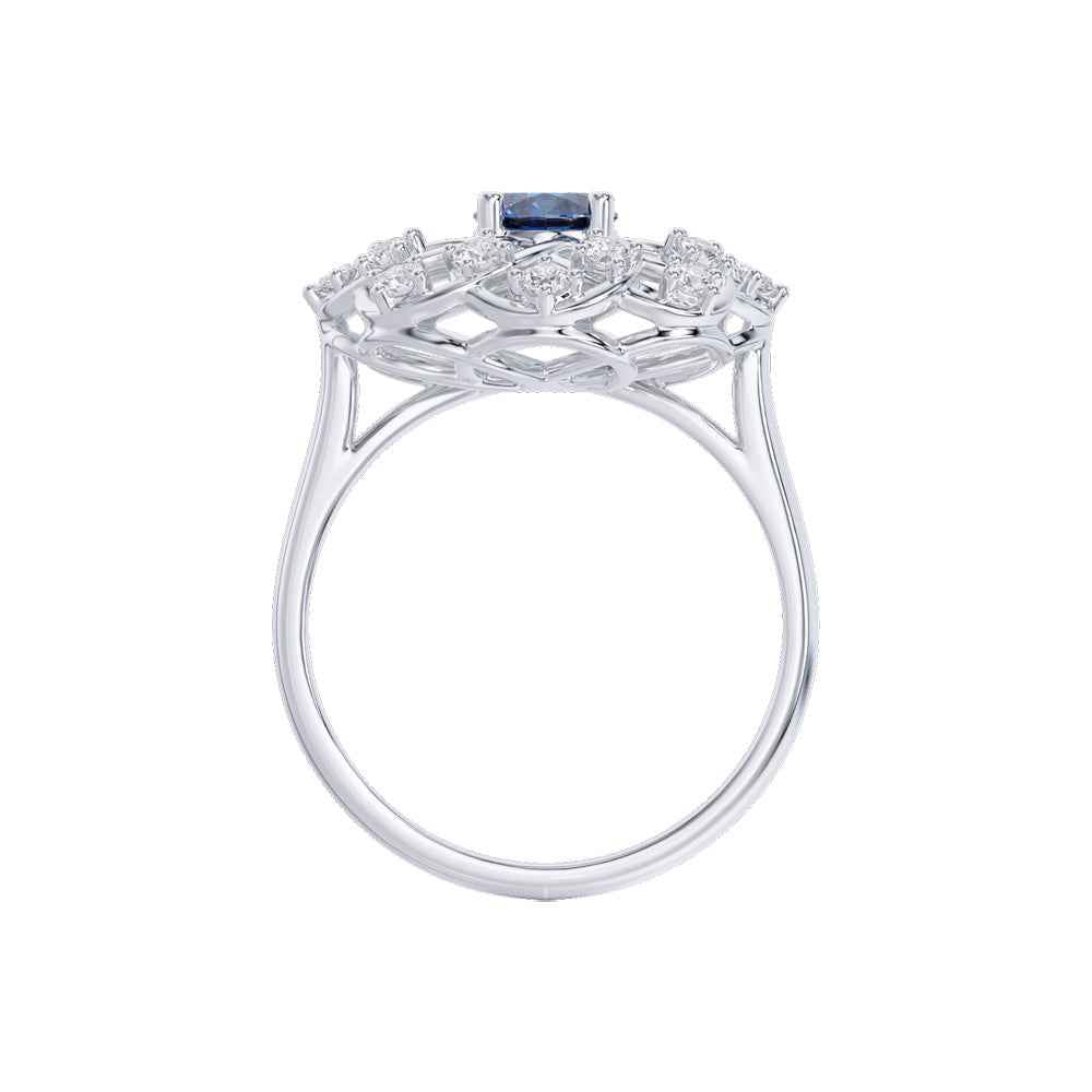 Ceylon Round Bezel 18K White Gold Sapphire Diamond Ring
