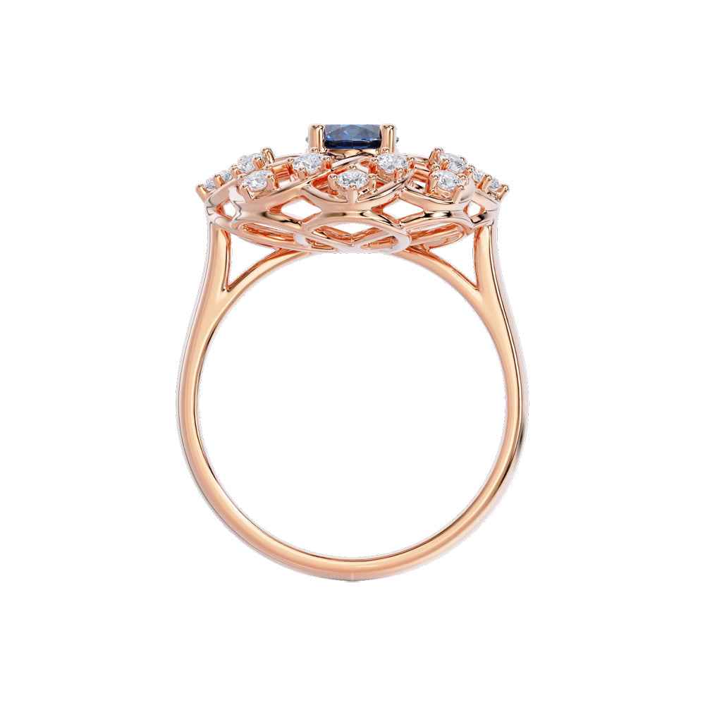 Ceylon Round Bezel 18K Yellow Gold Sapphire Diamond Ring