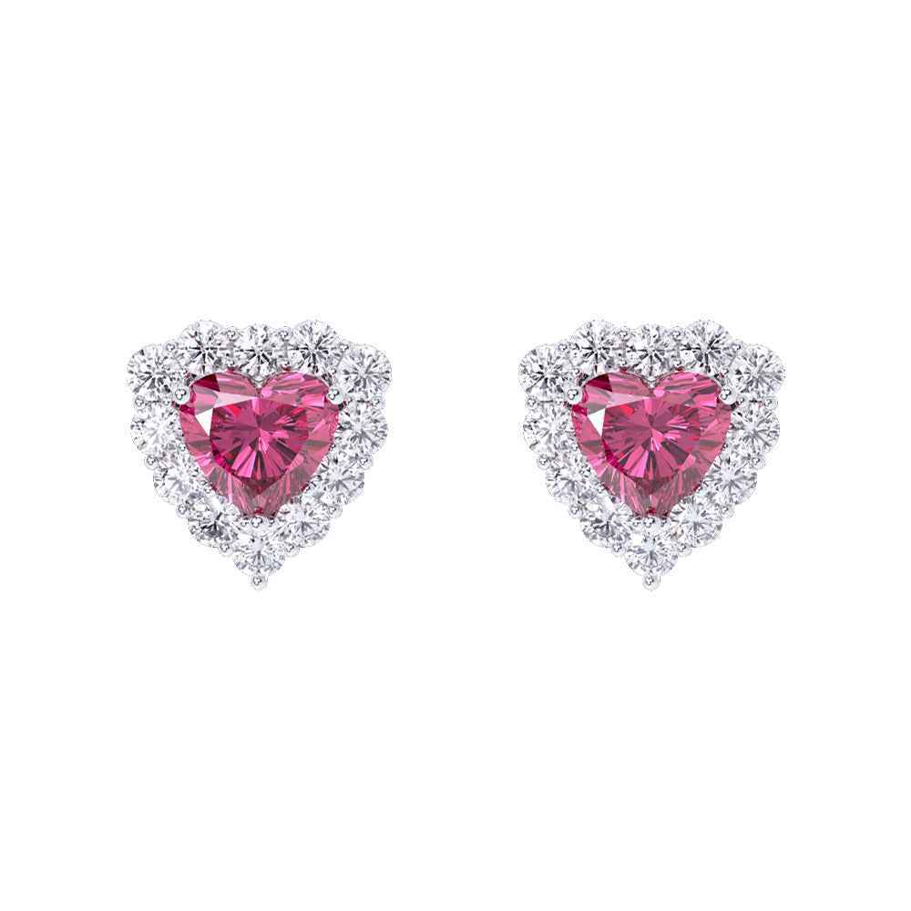 Ceylon Heart Cut Pink Garnet Halo Stud Earrings(副本)