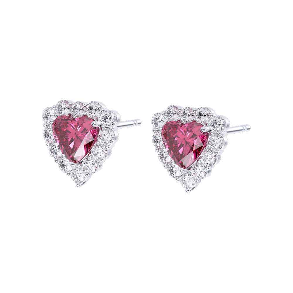 Ceylon Heart Cut Pink Garnet Halo Stud Earrings(副本)
