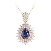 Ceylon Sapphire Pear 18K Yellow Gold Lab-Grown Diamond Necklace