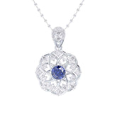Ceylon Blue Sapphire Round Shape 18K Rose Gold Lab-Grown Diamond Necklace