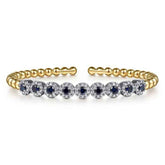 Ceylon Blue Sapphire Diamond Two Tone 18K Gold Bangle Bracelet