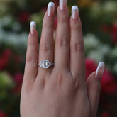 Ceylon Emerald Cut Moissanite Three Stone Sterling Silver 4ct Ring