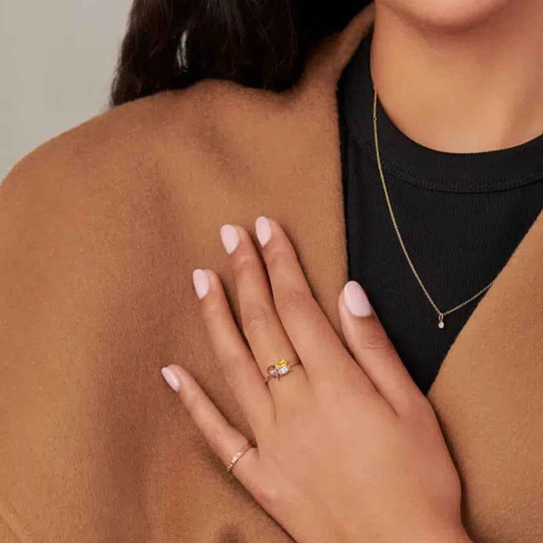 Ceylon Tri-Stone Cluster Sapphire Zircon 18K Yellow Gold Ring