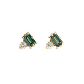 Ceylon TealGlow 18K Gold Sapphire Diamond Stud Earrings
