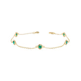 Ceylon Verde Emerald Birthstone Solid Gold Station Bracelet