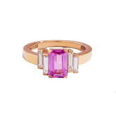 Ceylon Baguette-Cut Pink Sapphire Diamond 18K Rose Gold Engagement Ring