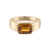 Ceylon Emerald Cut Golden Tourmaline 18K Yellow Gold Ring