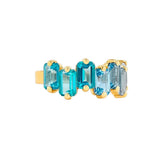 Ceylon Emerald-Cut Light Blue Ombre Gemstone 18K Yellow Gold Half Band Ring