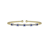 Ceylon Blue Sapphire Diamond Gilded 18K Gold Bangle Bracelet
