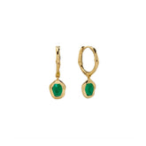 Ceylon Onyx 18K Solid Yellow Gold Hoop Earrings