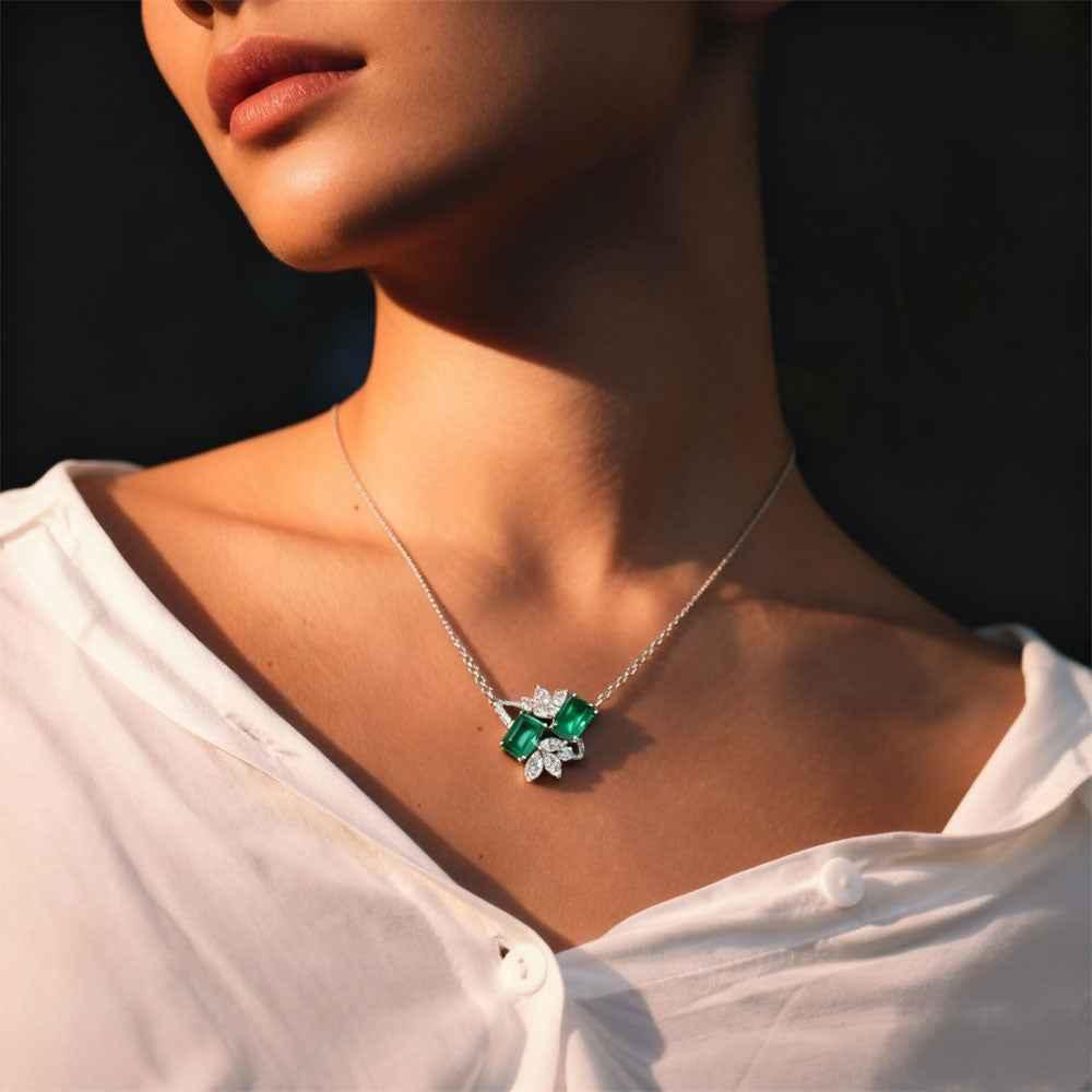 Ceylon Rainforest Dual Emerald Diamond Necklace