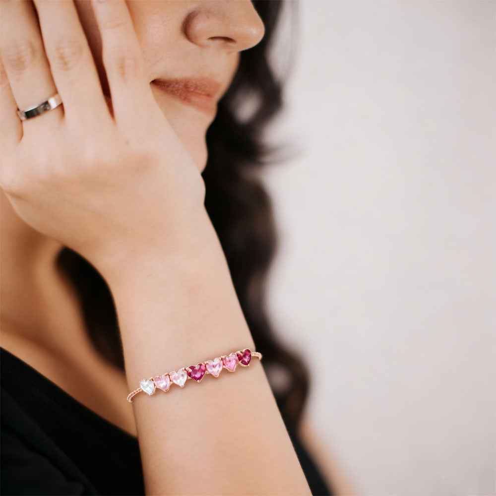 Ceylon Sweetheart Pink Ruby Heart Rose Gold Bracelet