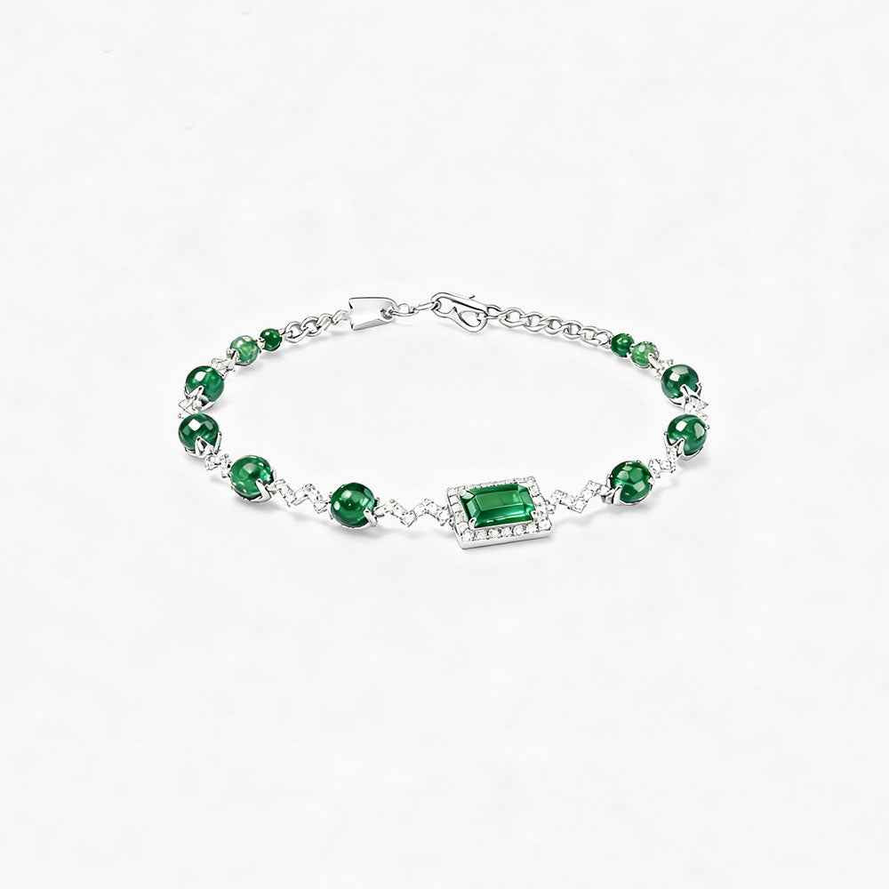 Ceylon Rainforest Emerald Multi-Diamond Silver Bracelet