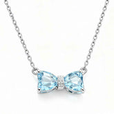 Ceylon Sky Natural Aquamarine Bow Silver Diamond Necklace