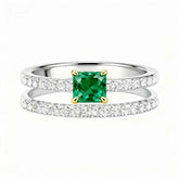 Ceylon Dual Band Emerald Gold Claw Silver Diamond Ring