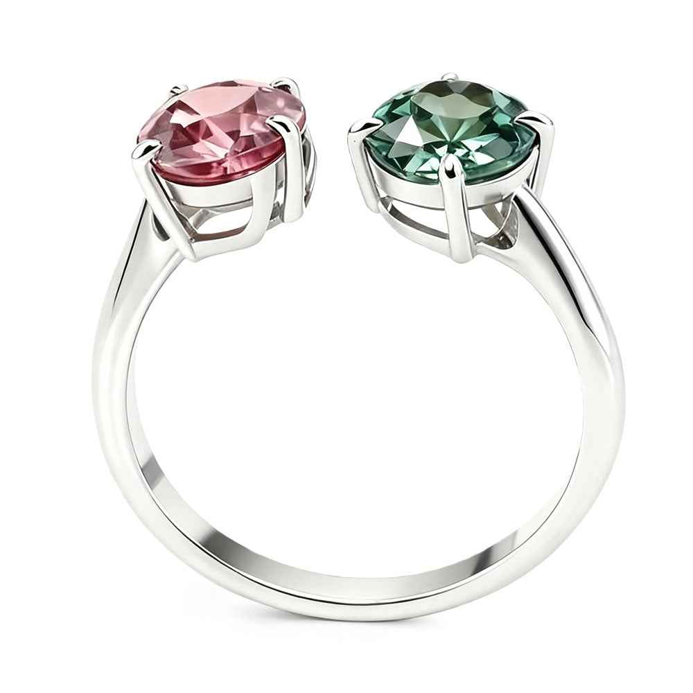 Ceylon Dual Color Tourmaline Double Stone Platinum Ring