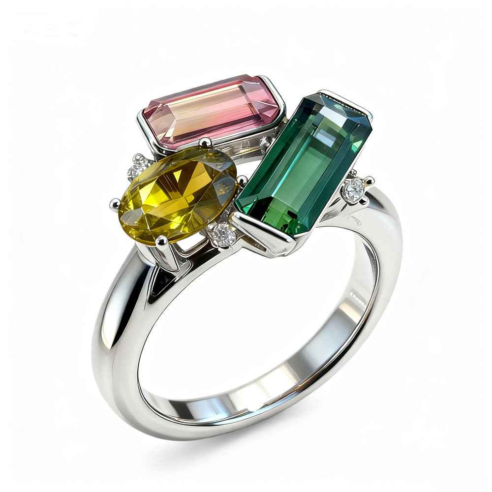 Ceylon Colorful Tourmaline Multi-Stone Platinum Ring