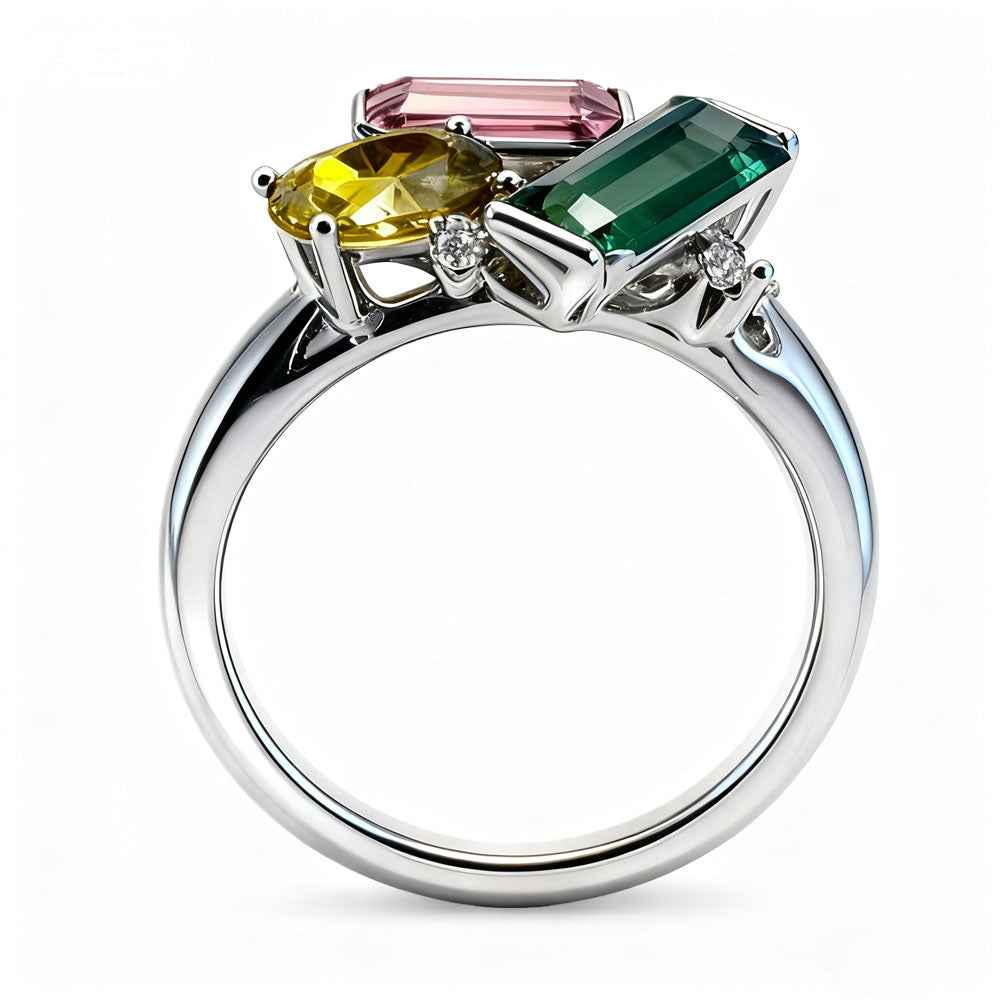 Ceylon Colorful Tourmaline Multi-Stone Platinum Ring