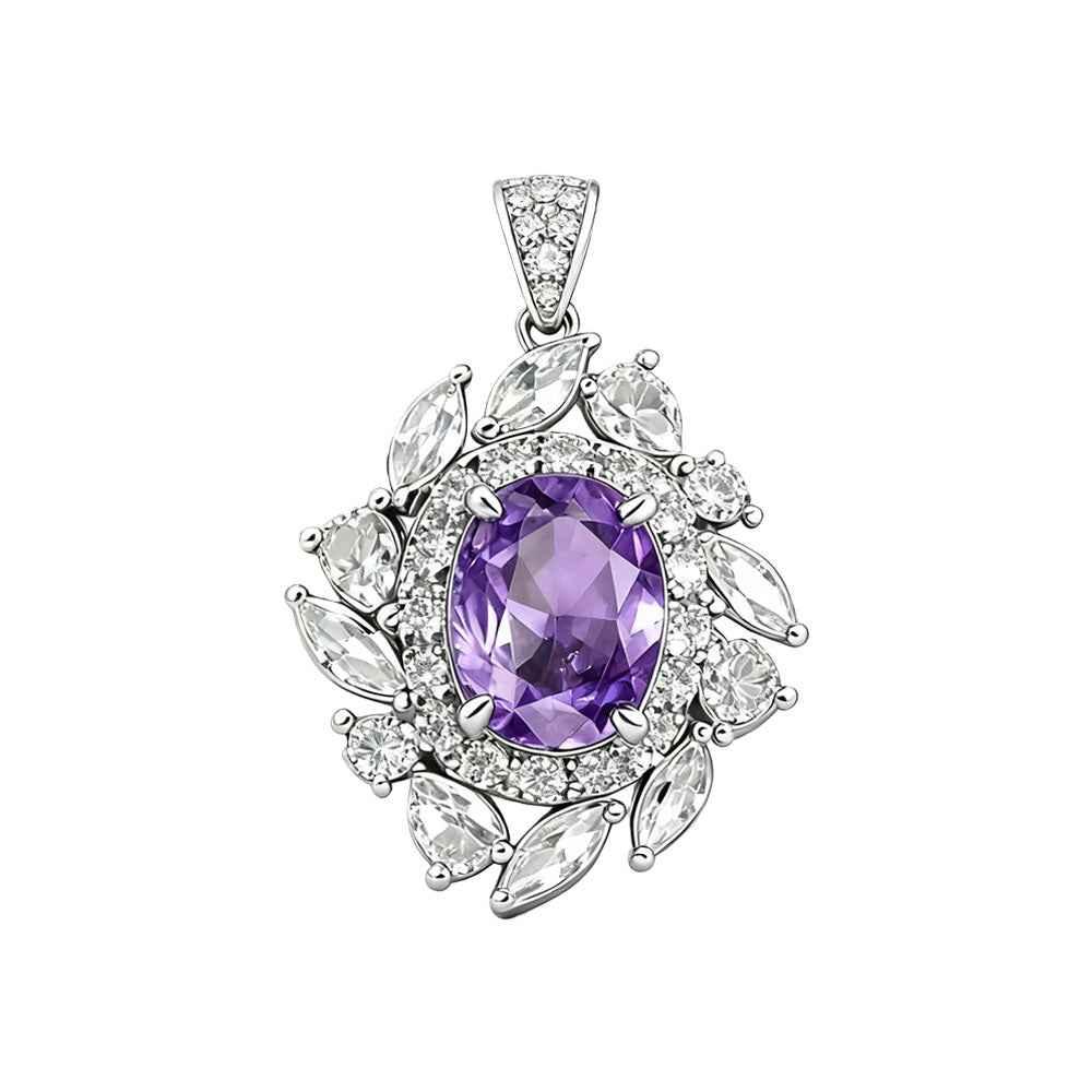 Ceylon Purple Charm Natural Amethyst Vintage Diamond Necklace