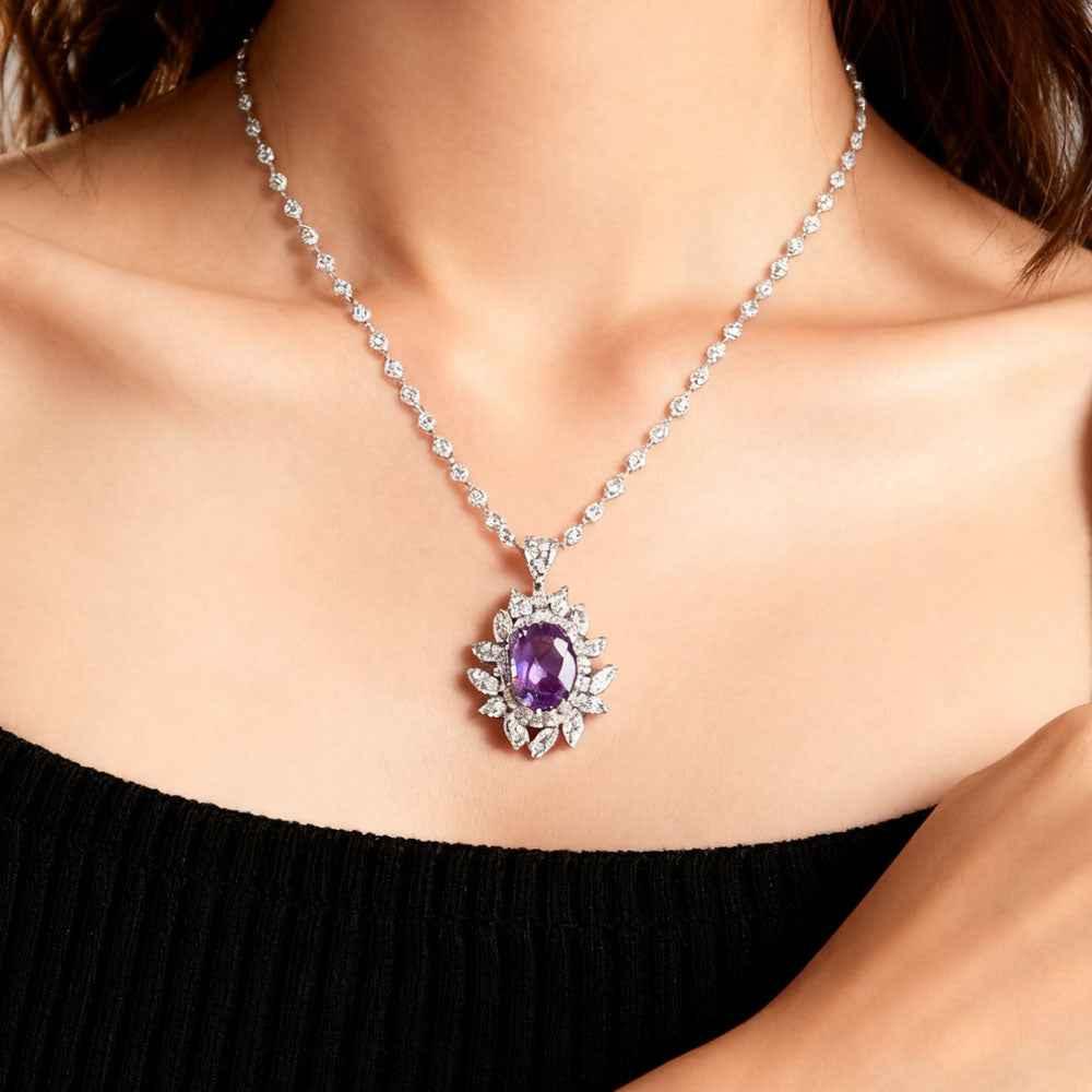 Ceylon Purple Charm Natural Amethyst Vintage Diamond Necklace