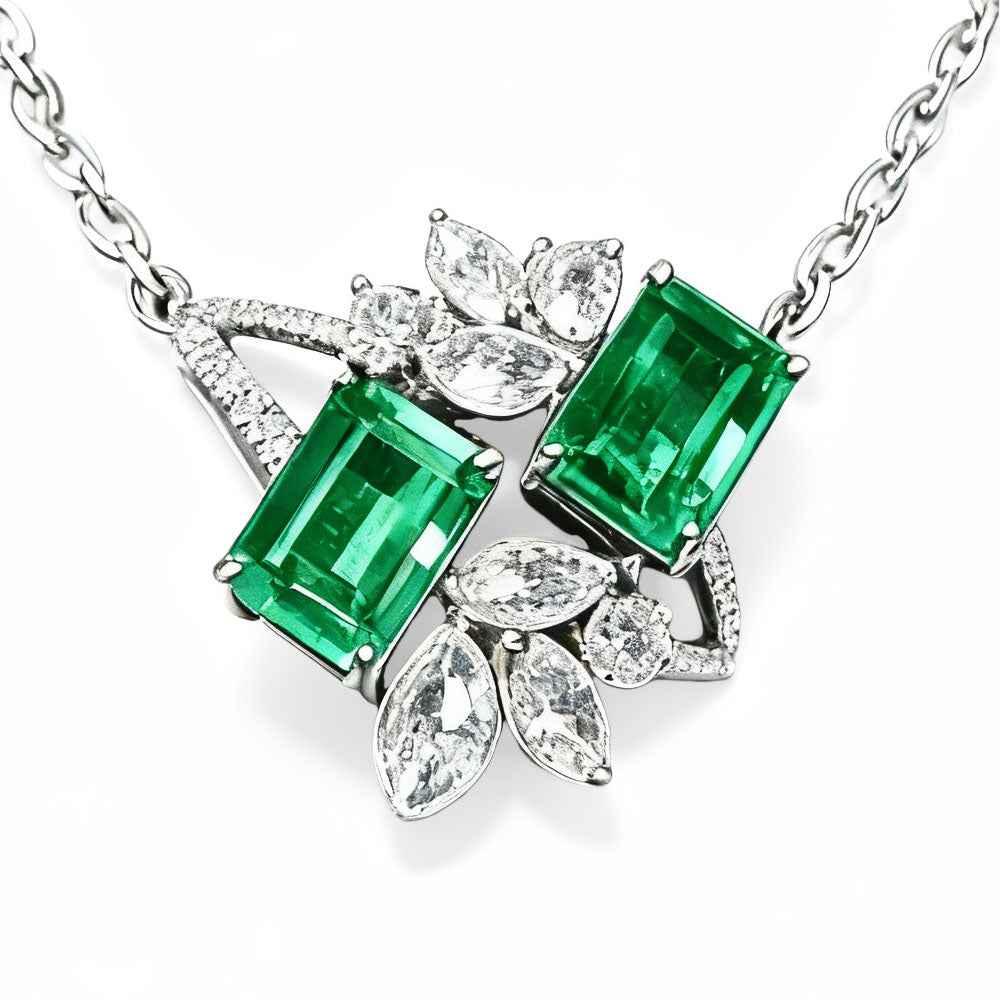 Ceylon Rainforest Dual Emerald Diamond Necklace