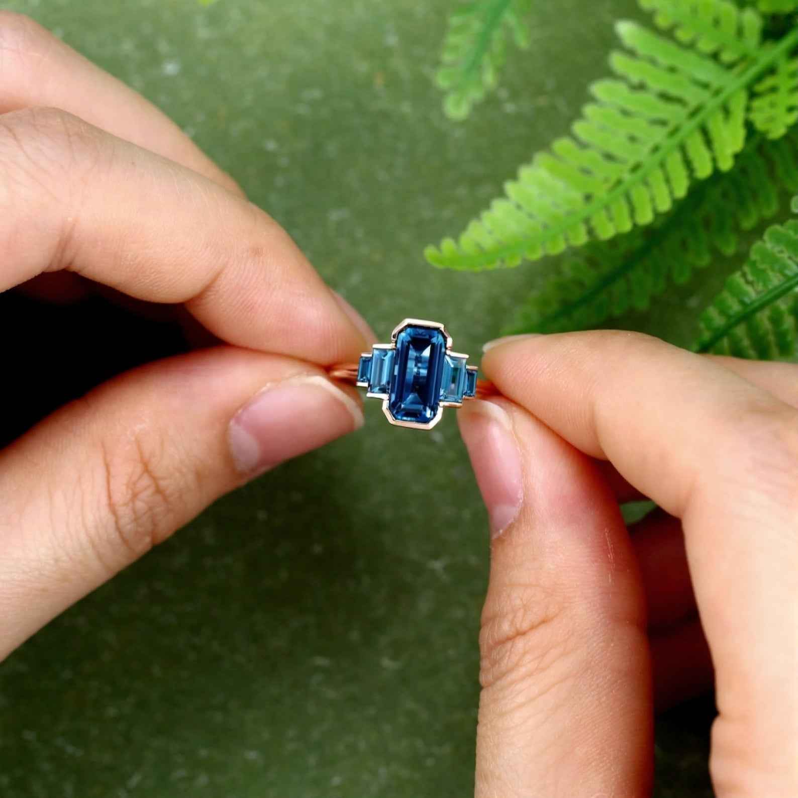 Ceylon London Blue Art Deco 18K Rose Gold Ring