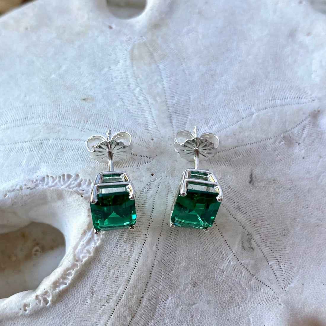 Ceylon Emerald Lux 18K White Gold Earrings