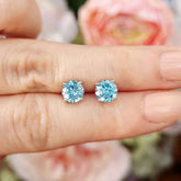 Ceylon Swiss Blue Stud 18K White Gold Topaz Earrings