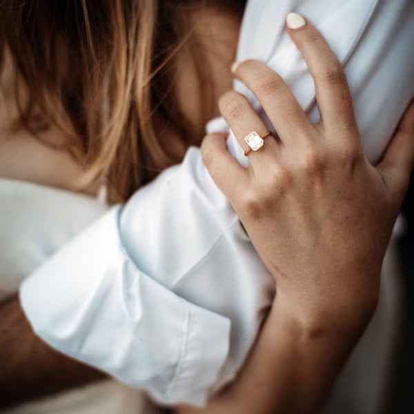 Ceylon Emerald Cut Moissanite Sterling Silver 3ct Bezel Solitaire Ring