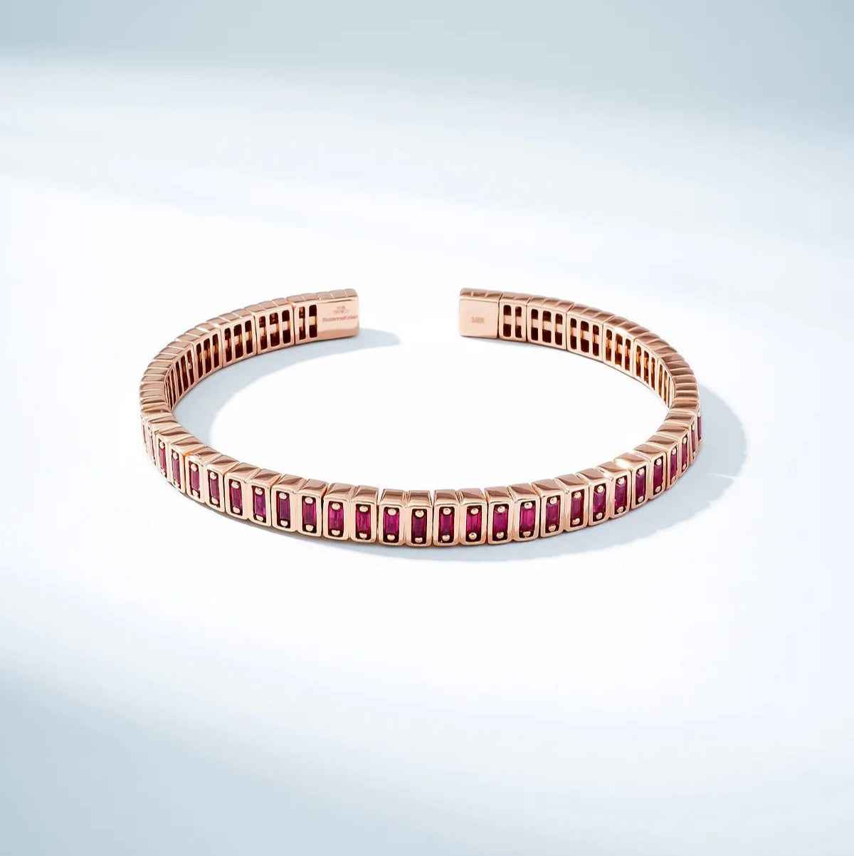 Ceylon Ruby Baguette Dual Tone 18K Gold Bangle Bracelet