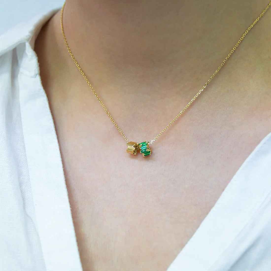 Ceylon InfiniteGemRondelle 18K Gold Emerald Sapphire Pendant