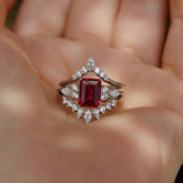 Ceylon Lanka Ruby Emerald Set 18K White Gold Ring
