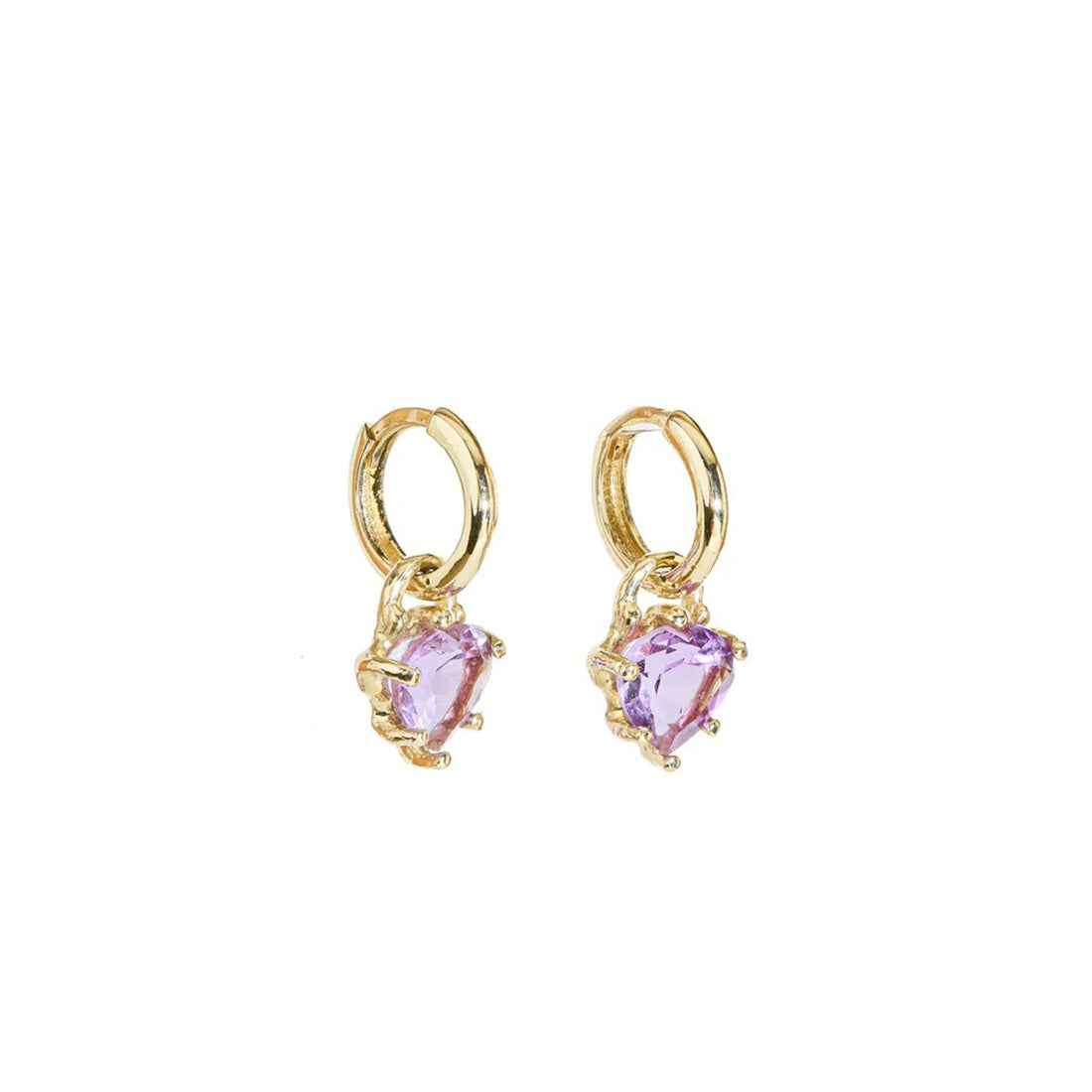 Ceylon HeartLilac Amethyst 18K Gold Hoop Earrings