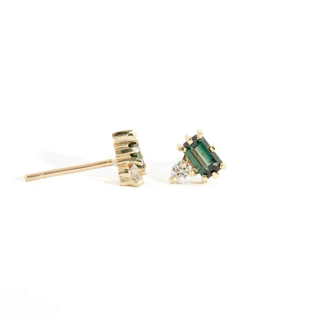 Ceylon TealGlow 9K Gold Sapphire Diamond Stud Earrings