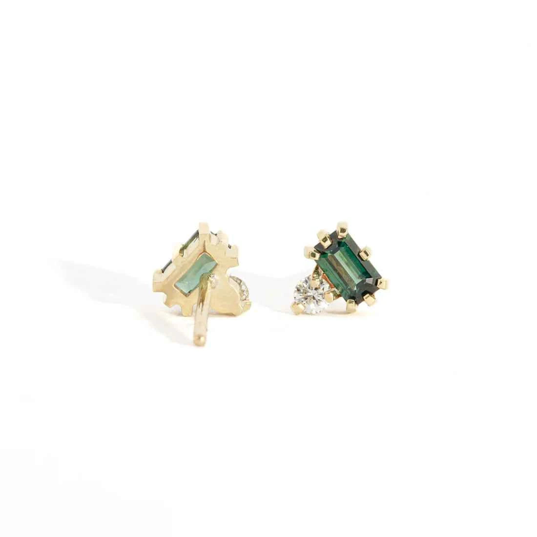 Ceylon TealGlow 9K Gold Sapphire Diamond Stud Earrings