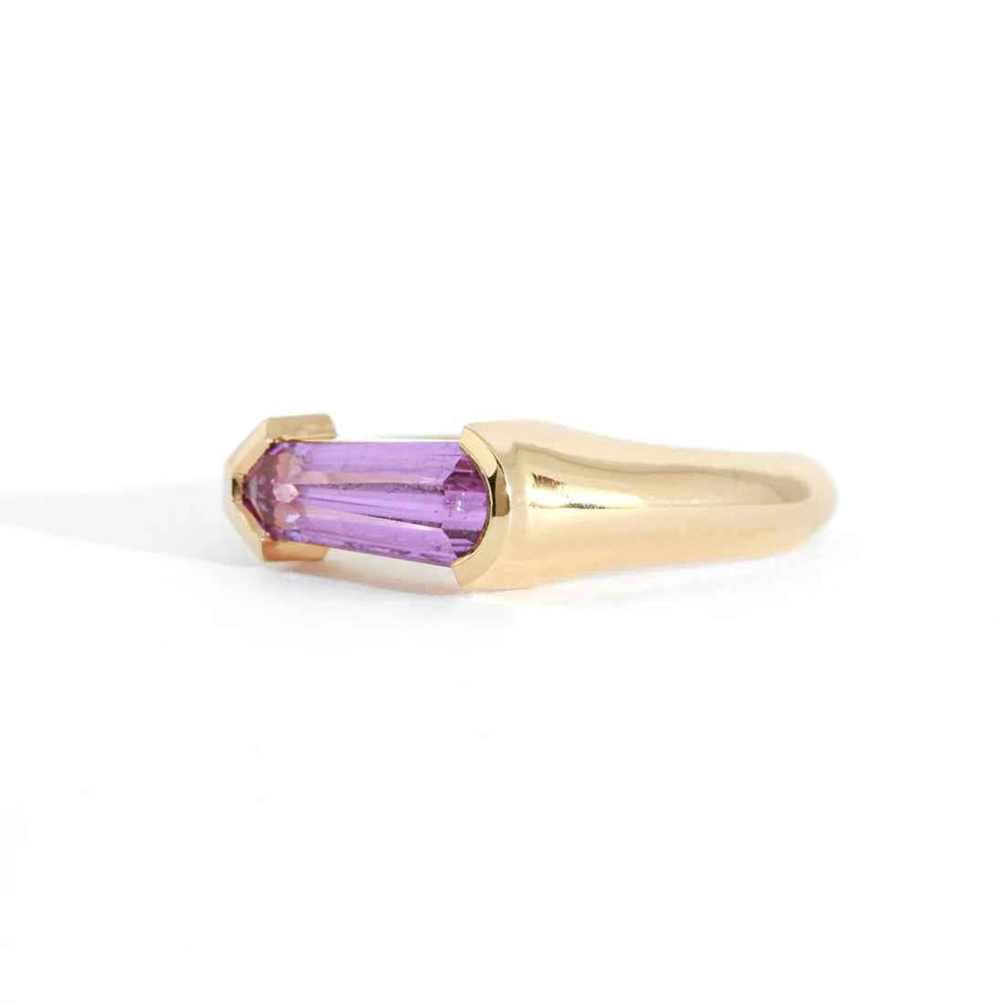 Ceylon Beam Signet Ring - 1.40CT Coffin-Cut Pink Sapphire 18K Yellow Gold