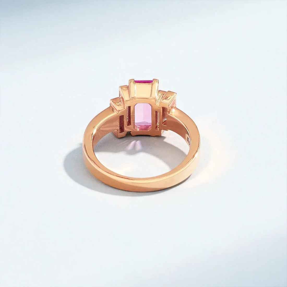 Ceylon Baguette-Cut Pink Sapphire Diamond 18K Rose Gold Engagement Ring