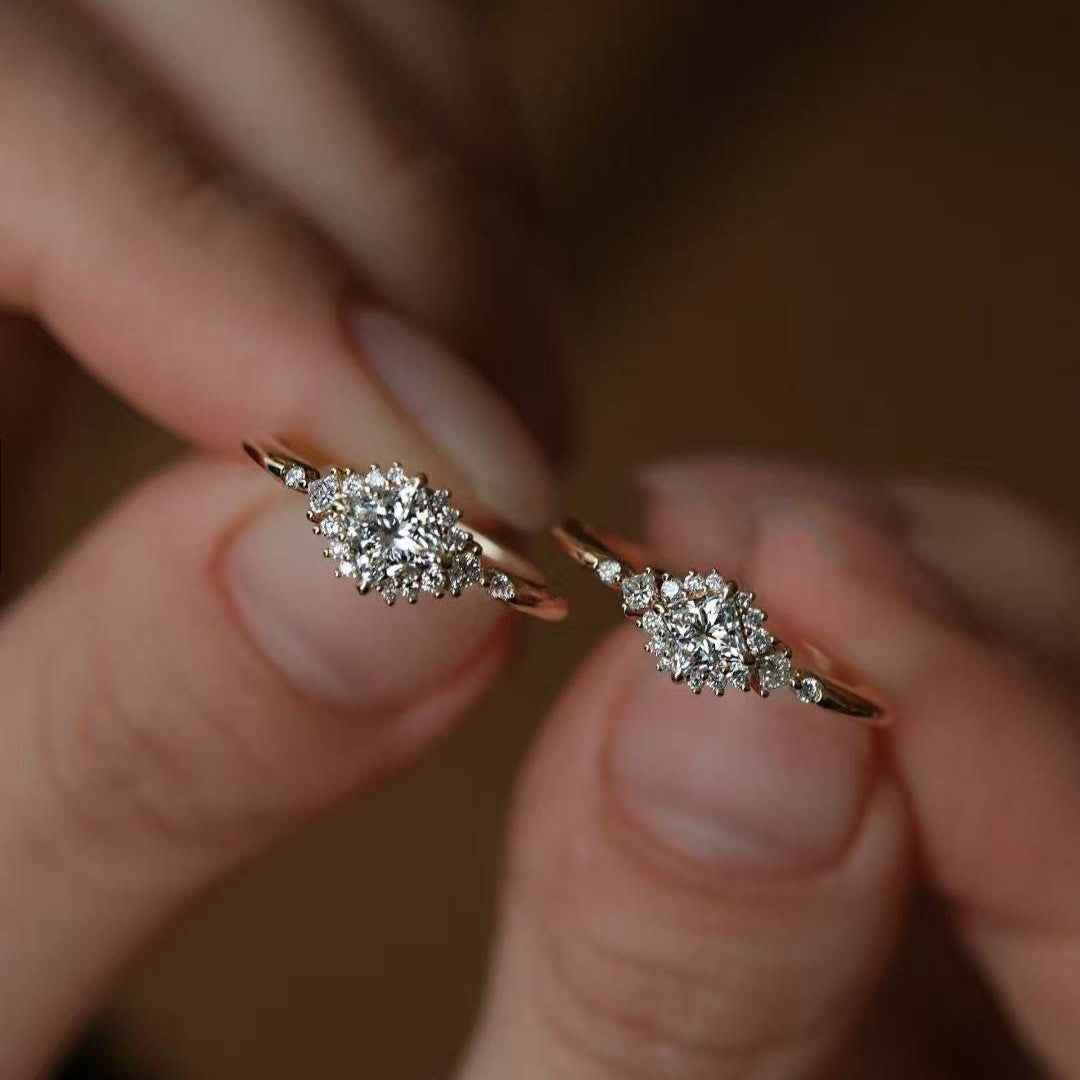 Ceylon Lab Grown Diamond 18K Gold Plated Sterling Silver Princess Cut Couple Rings